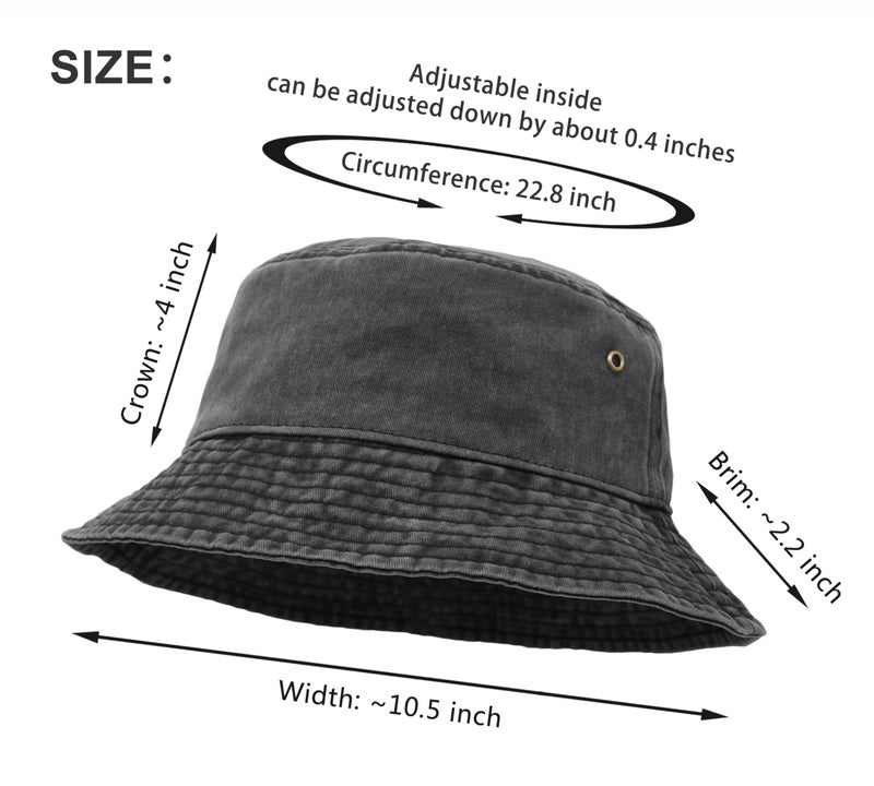 UltraKey Bucket Hat, Wide Brim Washed Denim Cotton Outdoor Sun Hat Flat Top Cap for Fishing Hiking Beach Sports Black - Image 2